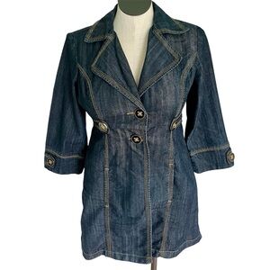 Baccini Vintage 90’s / Y2K Penny Lane Pleated Denim Trench Coat Blazer